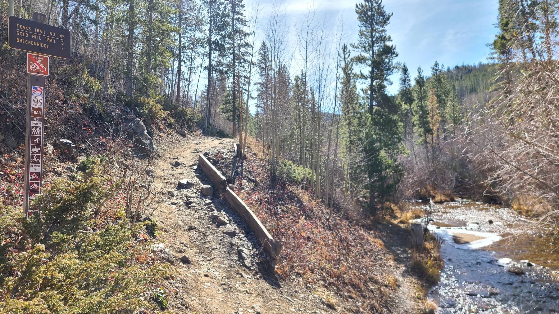 View of Miners Creek and the section of Peaks Trail #45 that goes to Breckenridge