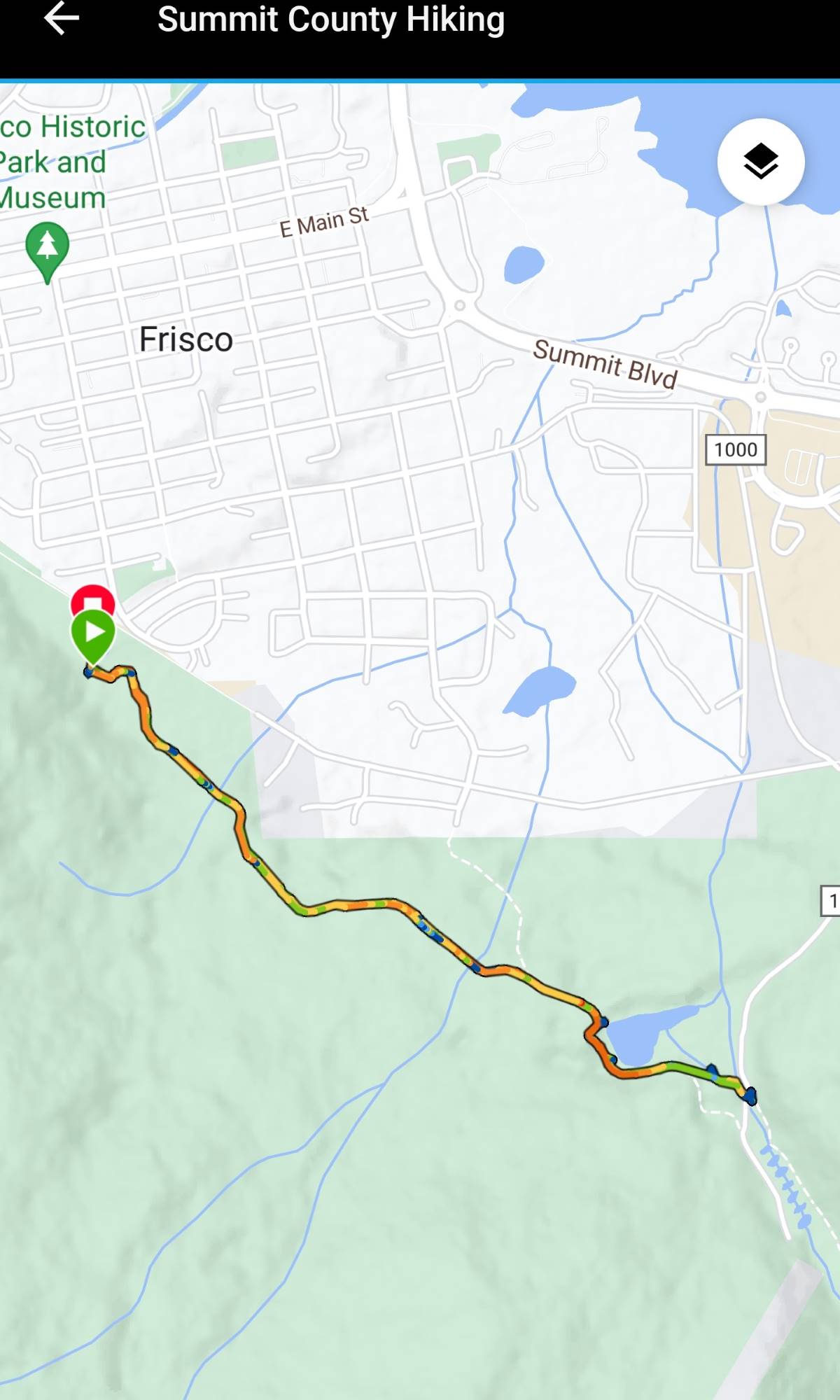 Garmin map screenshot of our hike to Miners Creek and back to the Rainbow Lake Trailhead