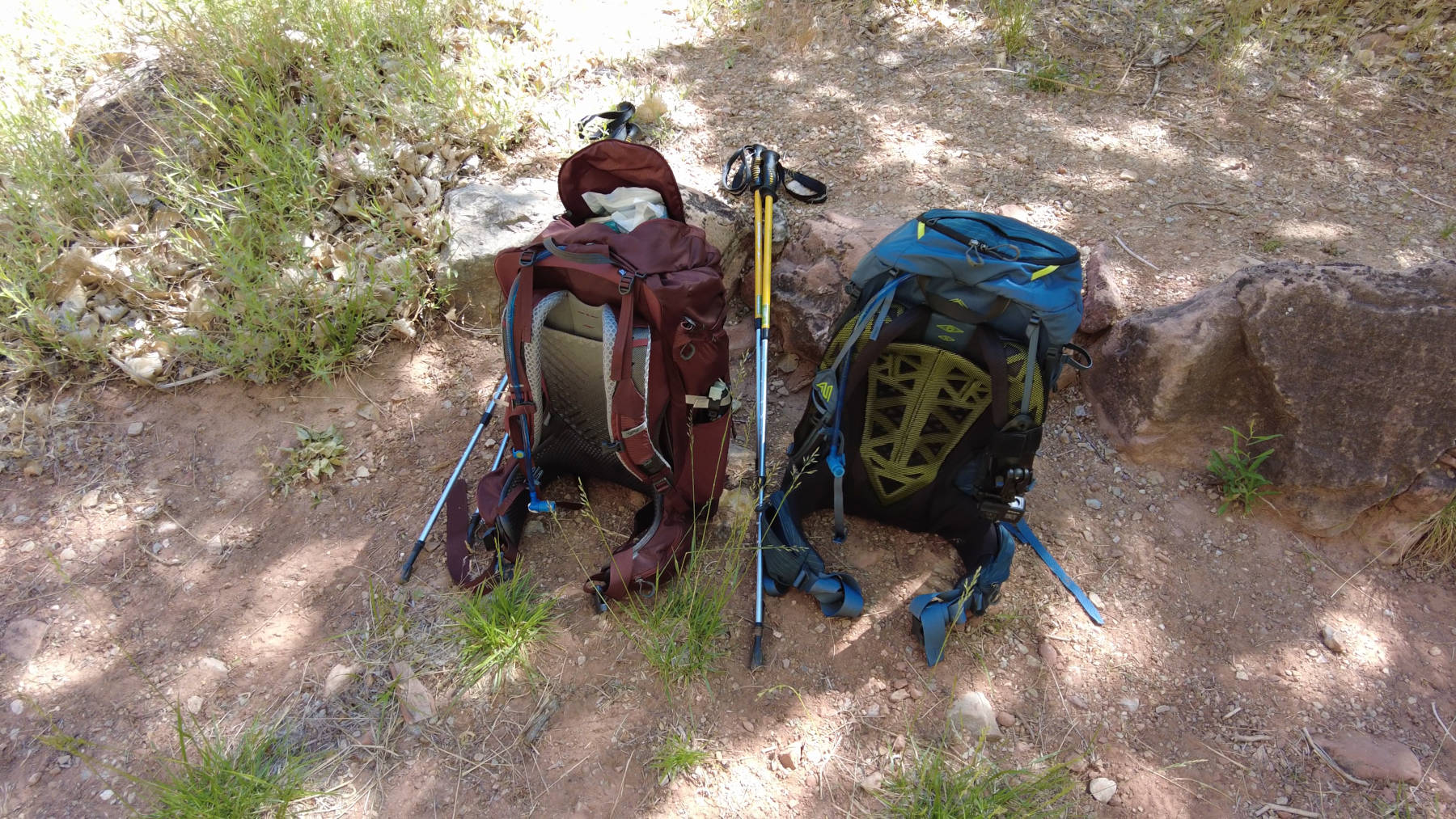 Andrew and Ashley's hiking backpacks used on the hike through the Grand Canyon