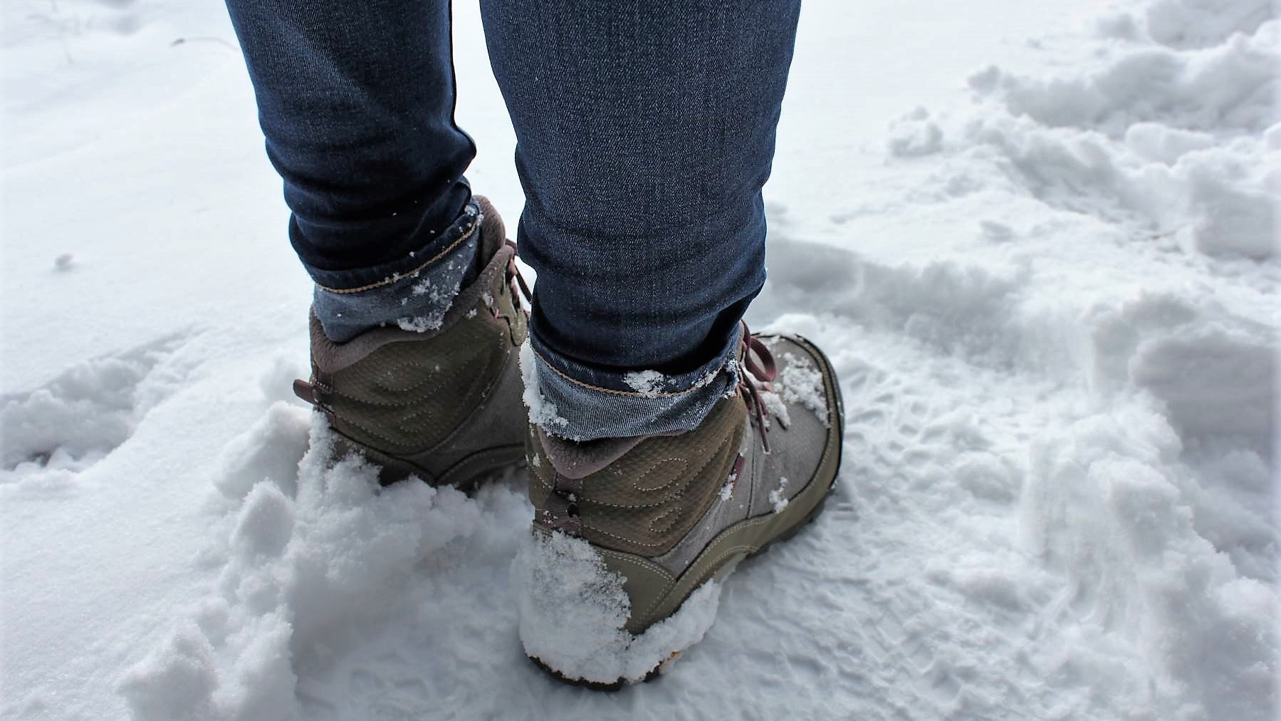 Hiking boots help add traction during snowy days