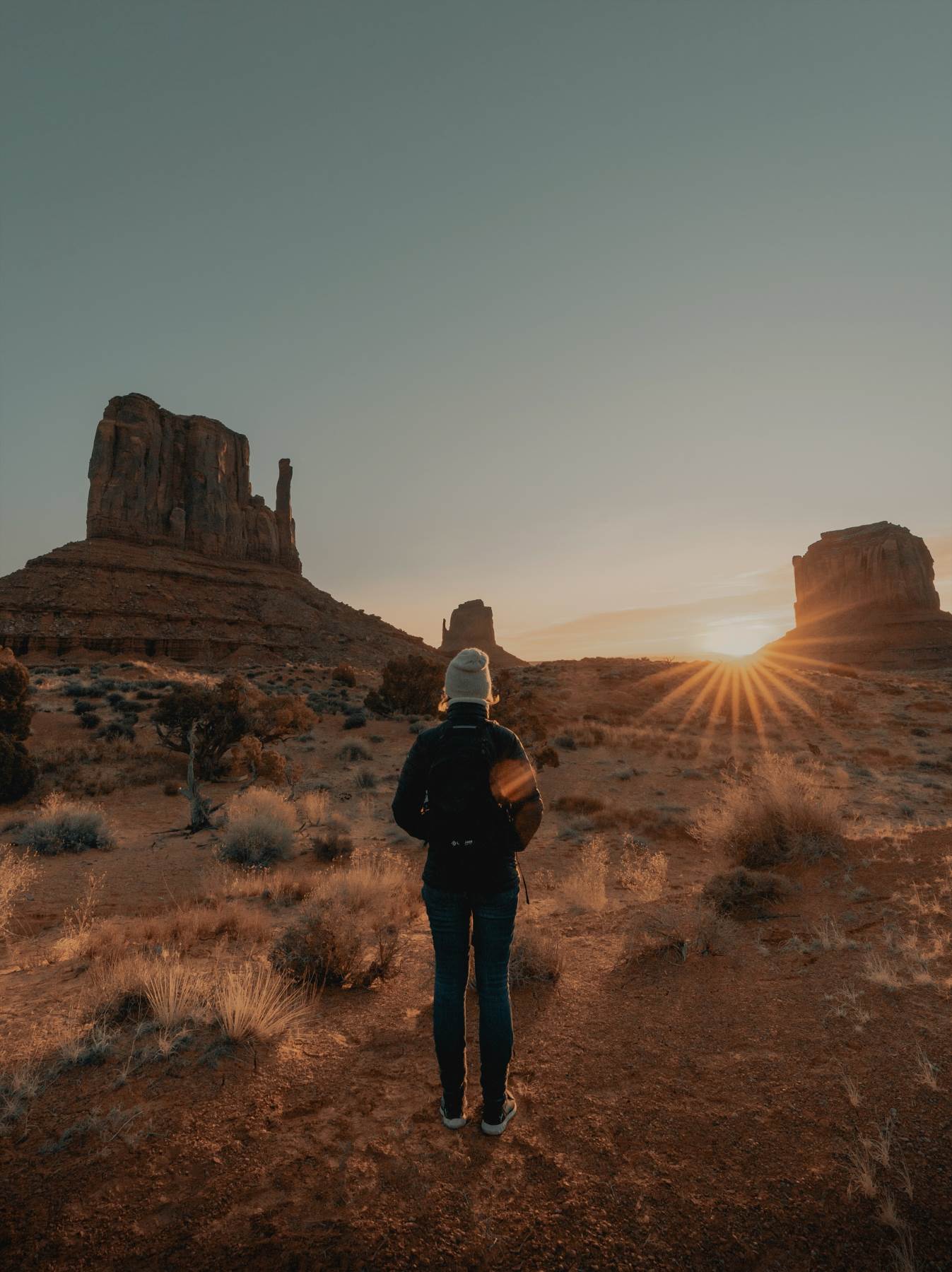 Wearing layers while hiking Monument Valley in Fall