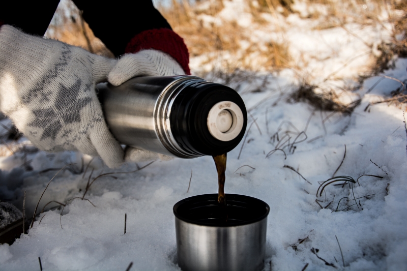 Making coffee while winter camping