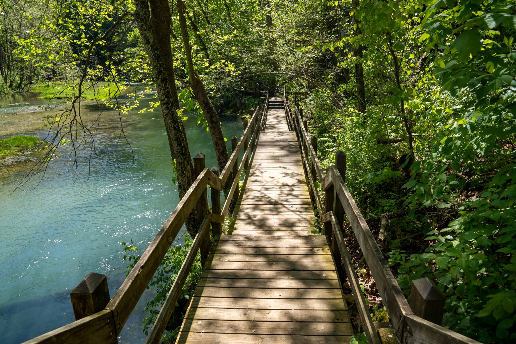 View these tranquil springs by hiking in Missouri state parks like Ha Ha Tonka.