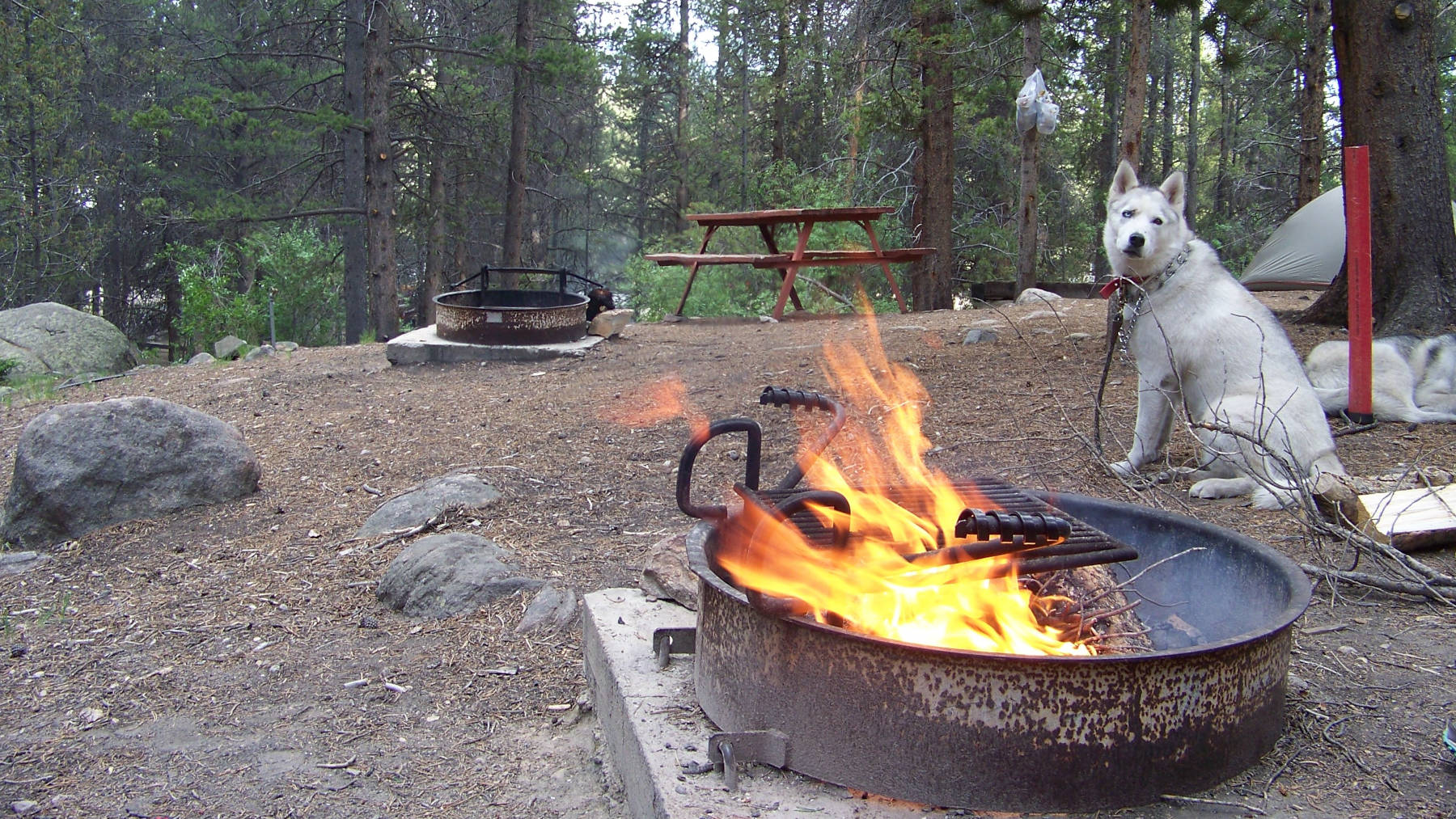 Campfire ready for cooking at the campsite - HelloTrail