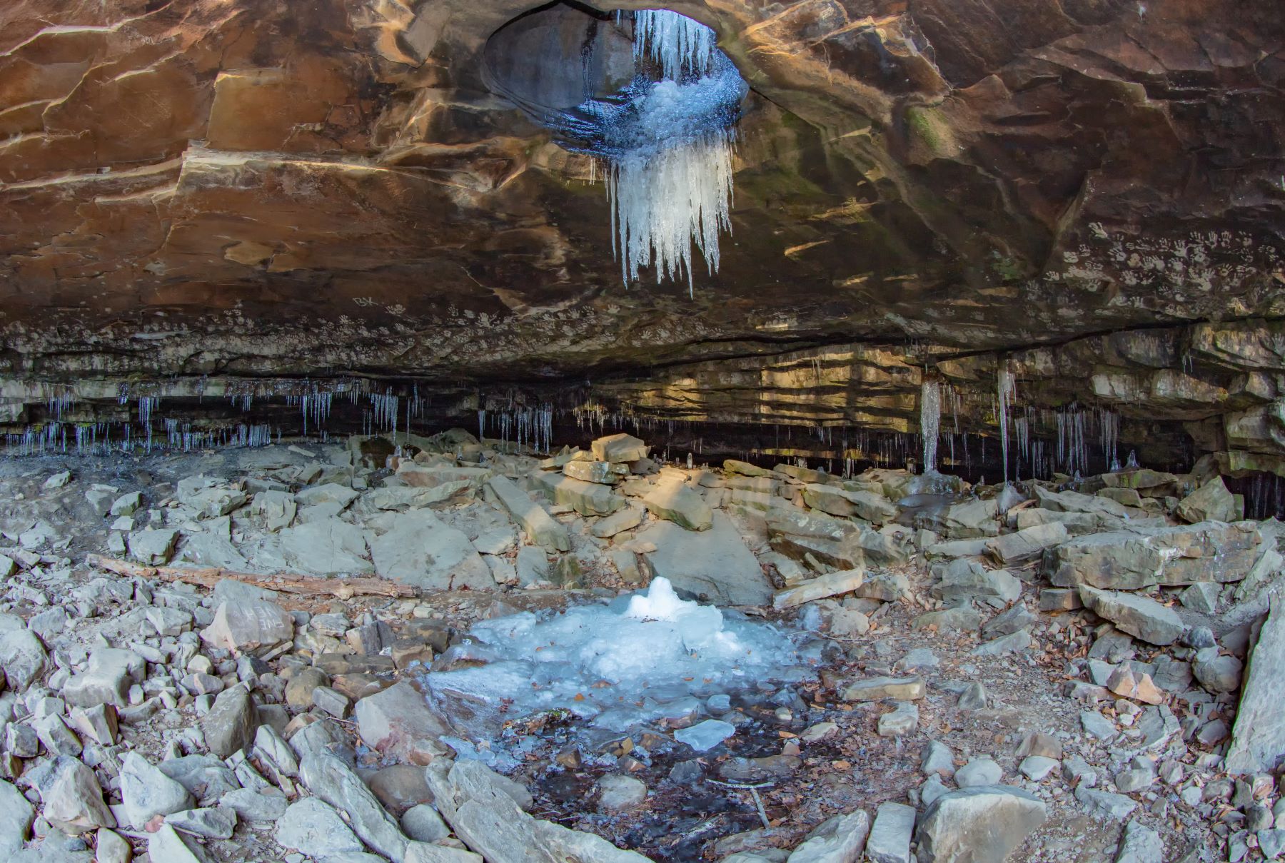 Glory Hole Falls in the Ozarks during winter